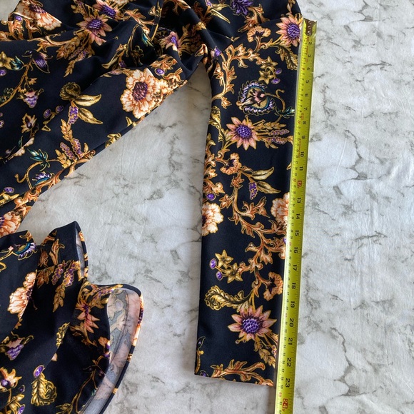 Black and floral print long sleeve mermaid dress Medium - Picture 4 of 9